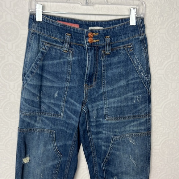 Anthropologie Pilcro Utility Cargo Jeans Distressed Denim Pockets Casual 25 - Picture 4 of 7